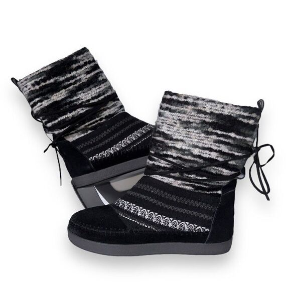 Toms Nepal Yarn Winter Suede Boots Black / Grey 770615 Women's 8.5 - Picture 1 of 11